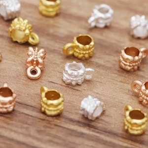 10 Little Bails Mini Bead Bails Spacer Beads with Loop Silver Gold Light Rose Gold Mini Bails Charm Holders Connectors Jewelry Supplies