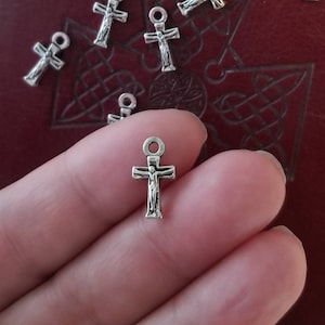 12 Tiny Crucifix Charms Mini Catholic Cross Charms Rosary Parts Very Small Religious Medals Jewelry Supplies 15x9mm READ DETAILS PLEASE