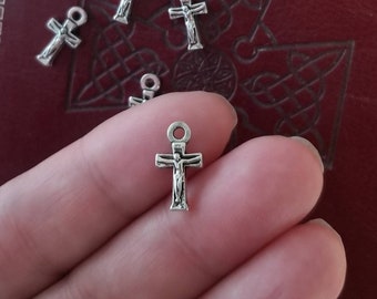 12 Tiny Crucifix Charms Mini Catholic Cross Charms Rosary Parts Very Small Religious Medals Jewelry Supplies 15x9mm READ DETAILS PLEASE