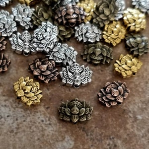 Lotus Spacer Beads  Antique Gold Silver Copper Bronze Lotus Beads Serene Lotus Flower Beads Lotus Charms Jewelry Supplies 9x13mm