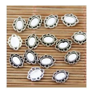 Tiny Cabochons Antique Silver Teeny Tiny Cabochon Bases Charms Findings Jewelry Supplies 11x9mm