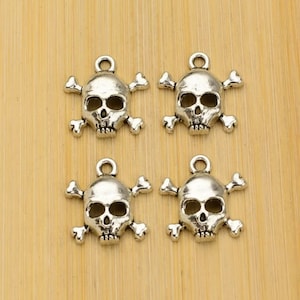 10 Skull and Crossbones Charms Creepy Skull Charms Halloween Charms Pirate Charms Jewelry Supplies 18x18mm