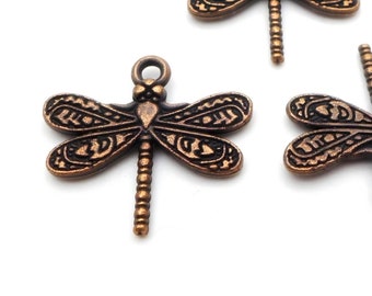 6 Copper Dragonfly Charms Double Sided Copper Dragonfly Findings Dragonfly Jewelry Supplies 21x19mm