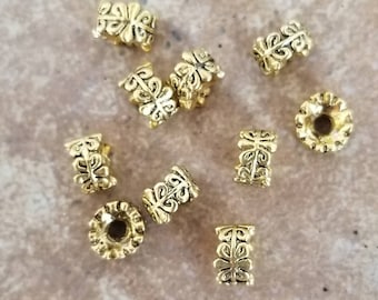 12 Fleur de lis Spacer Beads Gold or Antique Gold Beautiful Ornate Bracelet Charms Jewelry Supplies 7x5mm Hole 2.2mm May be Lighter