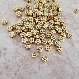 Tiny Antique Gold Flower Spacer Beads Mini Antique Gold Flower Beads Jewelry Supplies 5x3mm