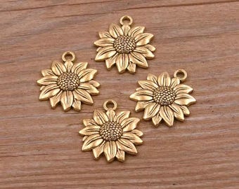 Gorgeous Sunflower Charms Antique Gold Sunflower Pendants Spring Summer Flower Charms Jewelry Supplies 21x19mm *See Note
