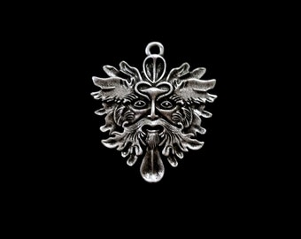 Stunning Large Green Man of the Forest Pendant Beautifully Detailed Fantasy Spiritual Wicca Nature Jewelry Supplies 40x35mm
