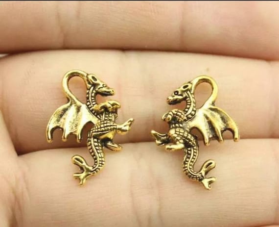 Antique Gold Dragon Charms Small 3D Dragon Pendants Fantasy Mystical Jewelry Supplies 15x21mm