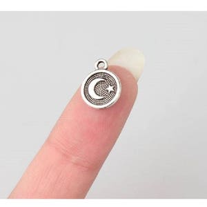 10 Mini Moon and Star Charms Tiny Circle Charms with Moon Double Sided Celestial Charms Jewelry Supplies Findings 10x12mm