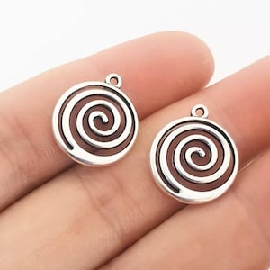 6 Spiral Charms Labyrinth Circles Well  Crafted  Double Sided Spiritual Boho Earring Bracelet Jewelry Supplies 20x16mm