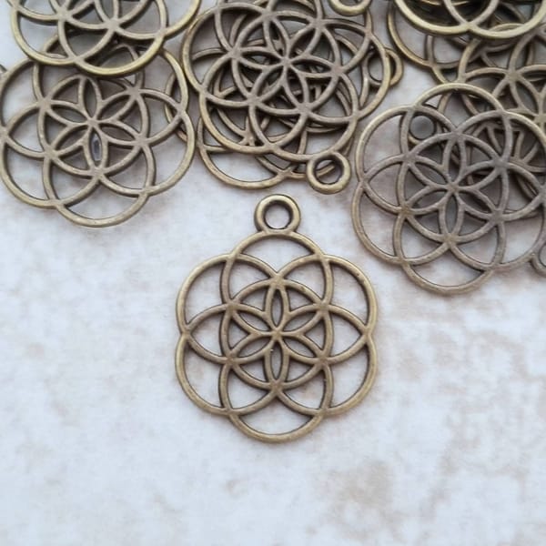 Bronze Flower of Life Charms Calm Serene Bronze Flower Charms Boho Charms Jewelry Supplies 26x20mm ***See Note