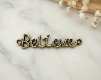 5 Believe Connectors Curved Bracelet Connectors Bronze  Connector Charms Jewelry Supplies 36x10 mm