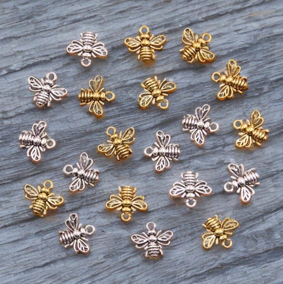 Absolutely Adorable Honey Bee Charms Little Bees Bracelet Earring Honey Jar Embellishments Bee Jewelry Supplies Silver or Antique Gold 13mm