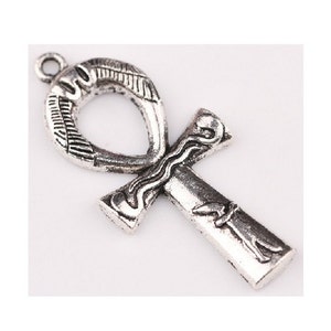 2 Ankh Pendants with Egyptian Motif Well Crafted Large Charms Jewelry Supplies 43x20mm image 1