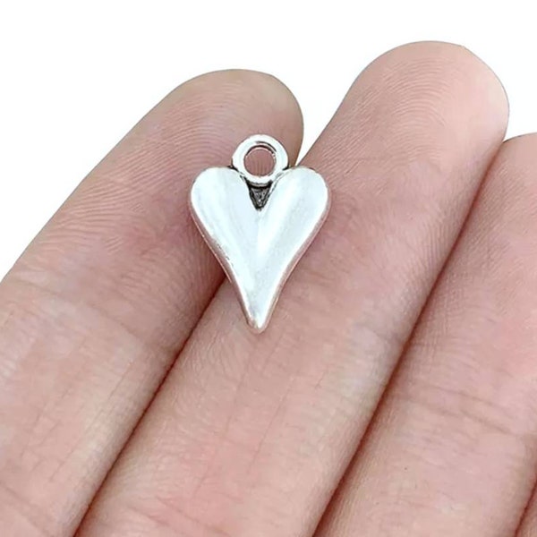 Gorgeous Silver Heart Charms Small Well Crafted Heart Charms Valentine's Day Charms Heart Jewelry Supplies 11.5x15mm Note Size