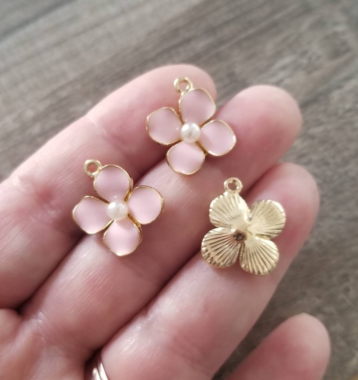 Spring Charm 6 Beautiful Spring Flower Charms Pink Enamel Flower Charms Enamel ...