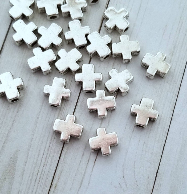 Simple Cross Spacer Beads Silver Cross Beads Rosary Parts Etsy
