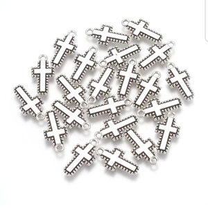 10 Little Cross Charms Simple Silver Double Sided Crosses Religious Pendants Rosary Parts Jewelry Supplies 10x20mm