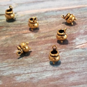 Antique Gold Tone Witch Cauldron Charms Mini Halloween Jewelry Supplies About 8mm