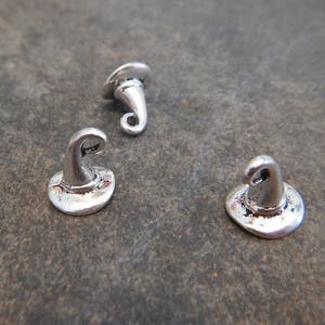 10 Witch Hat Charms Sorting Hats Wizard Halloween Atq Silver WitchyJewelry Supplies 11x11mm