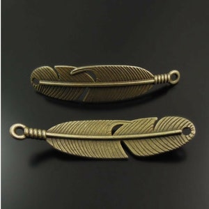 3 Large Feather Style Bracelet Connectors BRONZE Tone Slightly Curved Nature Connector Charm Jewelry Supplies 46x11mm - Darker Bronze