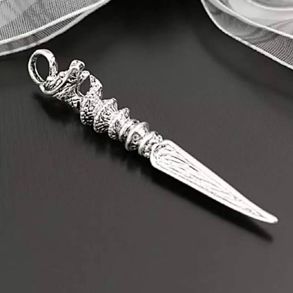 2 Phurba Dagger Pendants Buddhist Ritual Slayer of Negative Emotions Antique Silver Dragon Pendants Jewelry Supplies 50x9mm