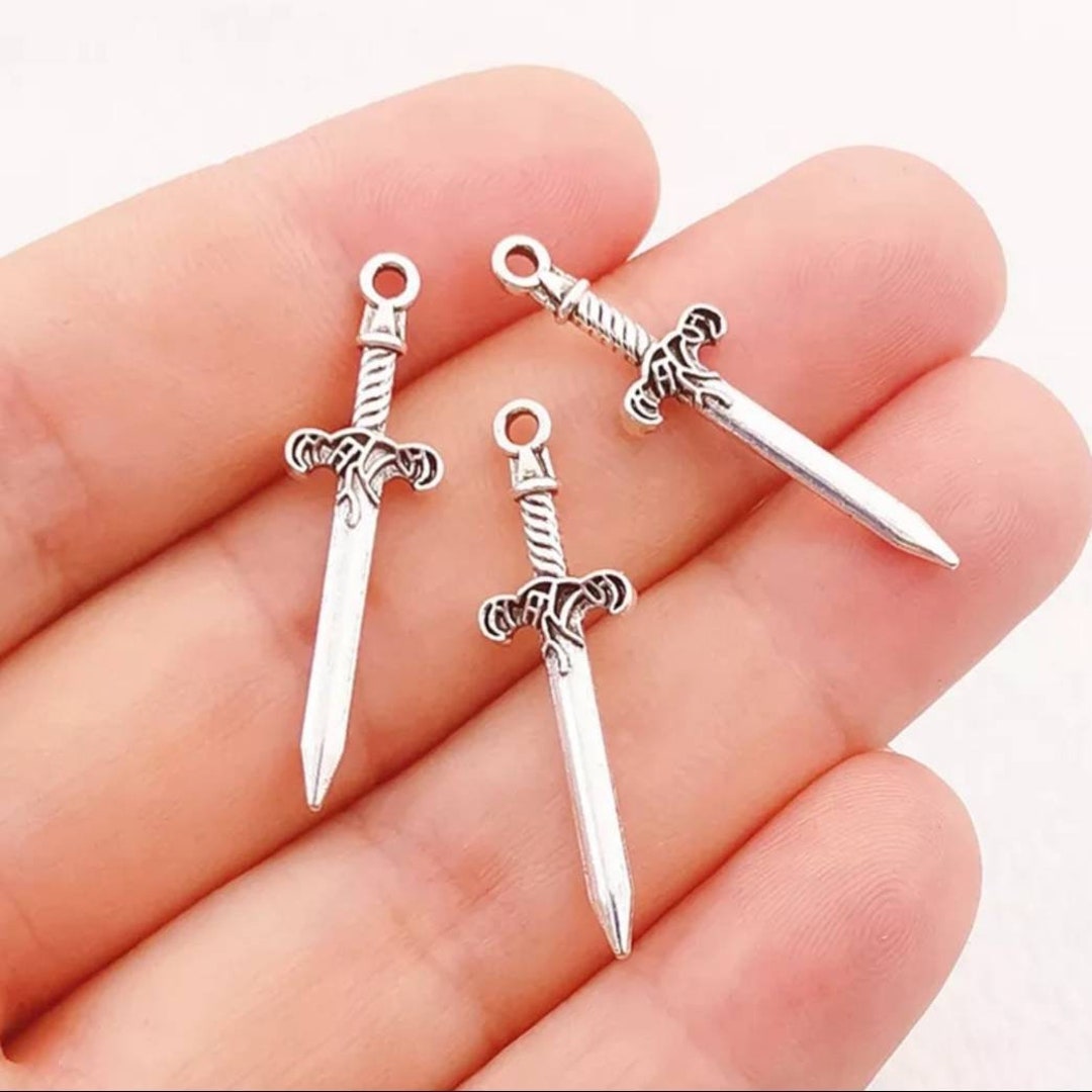 Silver Sword Charms Long Double Sided Sword Charms Medieval Weapon