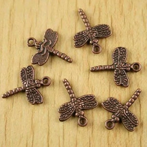 10 Dragonfly Charms Deep Copper Dragonflies for Bracelets Dragonfly Earring Charms Jewelry Supplies 20x15mm