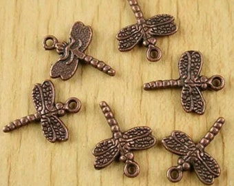 10 Dragonfly Charms Deep Copper Dragonflies for Bracelets Dragonfly Earring Charms Jewelry Supplies 20x15mm