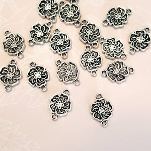 Little Flower Connectors 2 Loop Charms Antique Silver with Varying Shades of Contrast Spring Flowers Jewelry Supplies 16x12mm