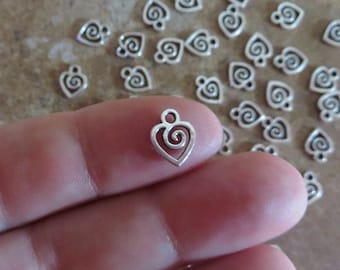 Tiny Swirl Heart Charms Very Small Love Valentine Mini Hearts Jewelry Supplies Please Read Item Details  9.5x8.5mm Extension Chain Drops