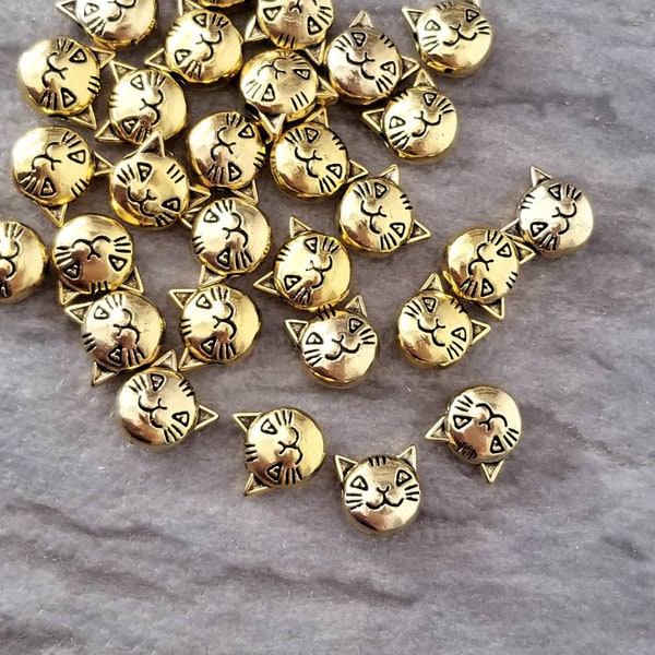 Little Cat Spacer Beads Antique Gold Sweet Small Kitten Beads Double Sided Pet Beads Bracelet Beads Cat Jewelry Supplies 8mm