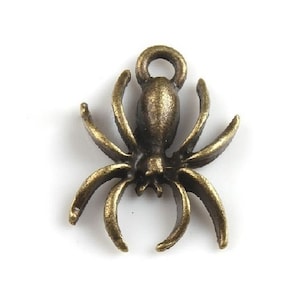 10 Bronze Spider Charms Creepy Crawly Halloween Spiders Jewelry Supplies 16x14 mm