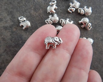 12 Beautiful Detailed Elephant Spacer Beads Good Luck Boho Small Beading Jewelry Supplies About 12x9mm Hole 1.1mm
