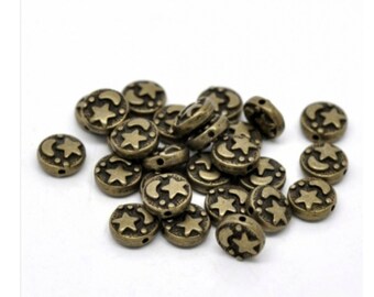 Bronze Moon and Star Spacer Beads Celestial Charms Moon and Star Beads Bronze Moon Beads Bronze Star Beads Bracelet Jewelry Supplies 9mm