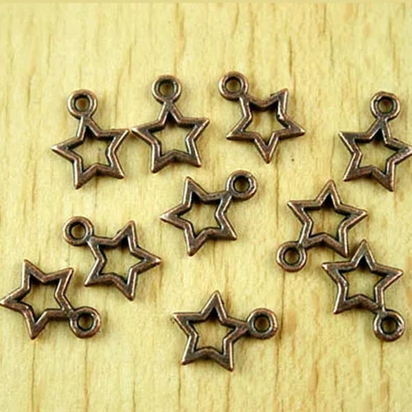 Copper Star Charms Mini Open Deep Copper Celestial Charms Jewelry Supplies 12x10mm - VERY SMALL