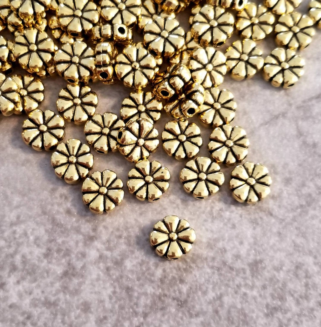 Antique Gold Flower Beads Slightly Oval Antique Gold Flower Charms for
