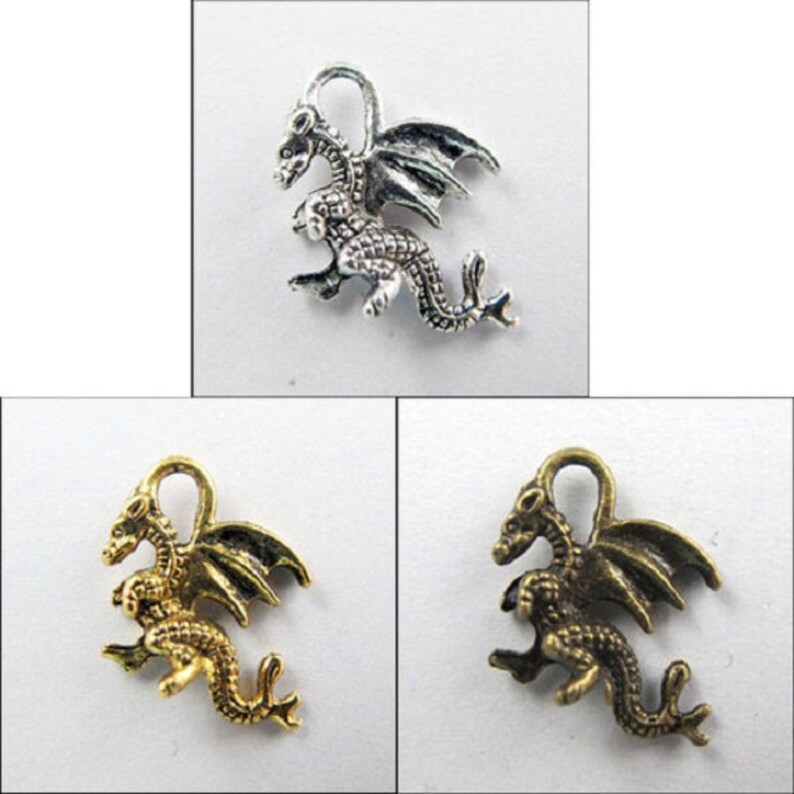 Baby Dragon Charms Bronze Antique Silver or Antique Gold Tone Etsy