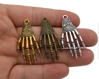 Large Skeleton Hand Charms Pendants Halloween Goth Cool Silver