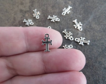 Teeny Tiny Cross Charms Mini Christian Religious Rosary Jewelry Beading Supplies Extension Chain Drops 11x7mm Choose 15, 50 or 100