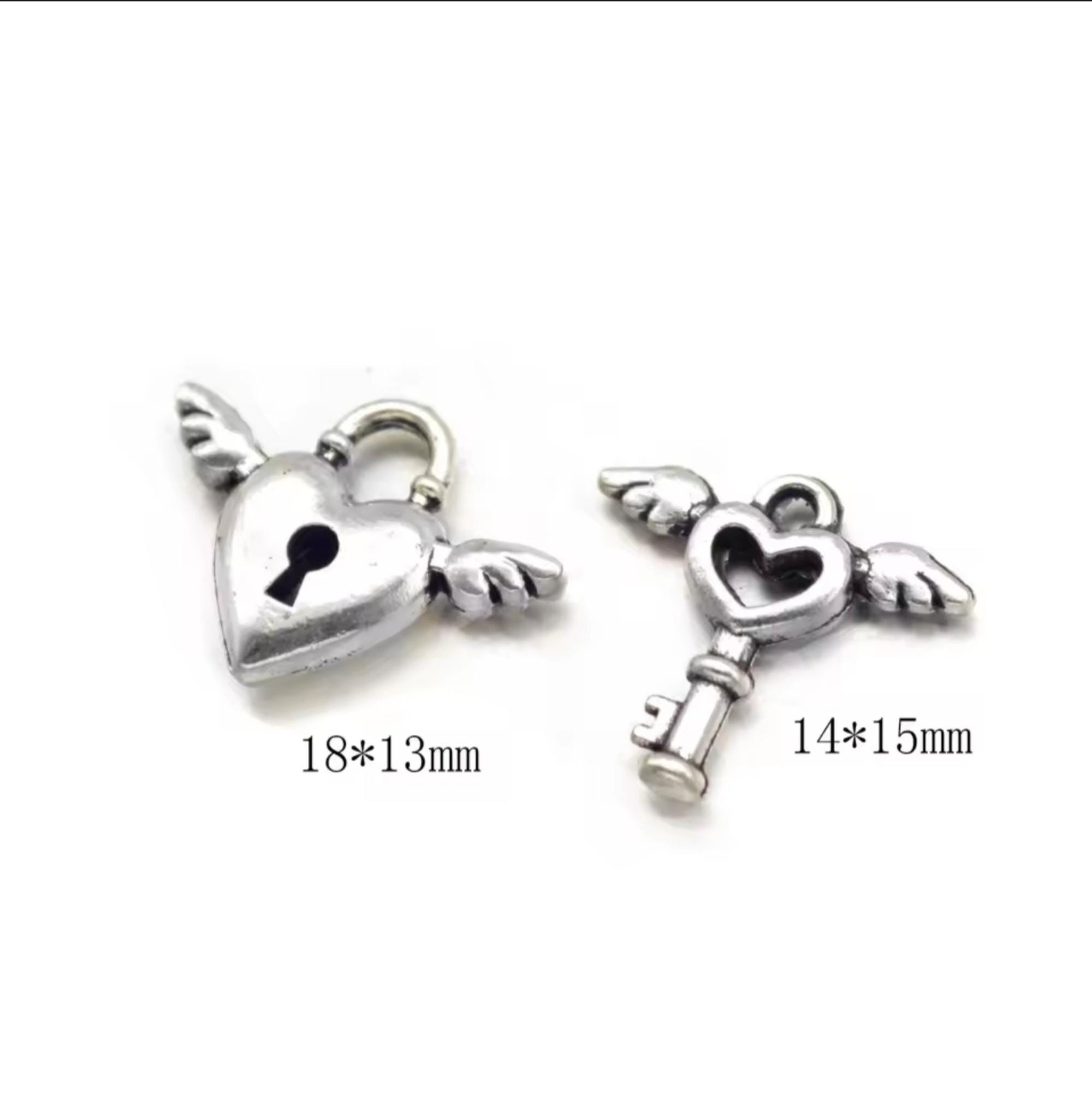 Mini Lock Charm Mini Winged Heart Key and Lock Charms Love Locks Valentine's Day ...