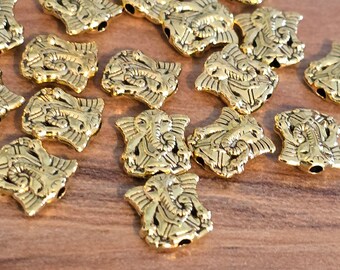 12 Beautiful Gold Elephant Spacer Beads Gold or Antique Gold Ornately Detailed Small Bracelet Charms Boho Beads Jewelry Supplies 10mm