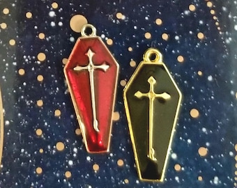Small Coffin Charms Casket Charms Macabre Halloween Charms Red Silver or Black Gold Coffin Charms Halloween Jewelry Supplies 26x12mm