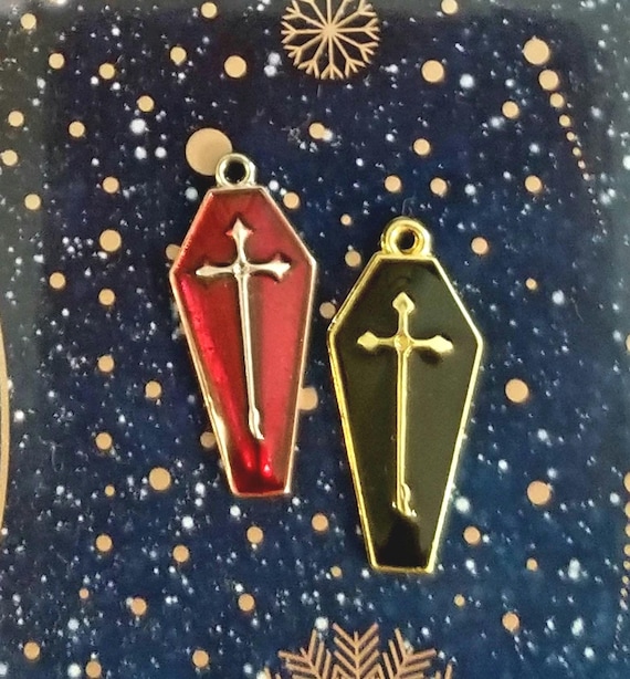 Small Coffin Charms Casket Charms Macabre Halloween Charms Red Silver or Black Gold Coffin Charms Halloween Jewelry Supplies 26x12mm
