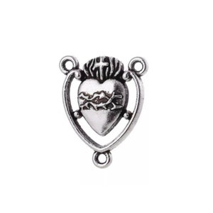Small Sacred Heart Rosary Centerpieces Milagros Connectors Sacred Heart Connectors 3 Way Connectors Religious Jewelry Supplies 16x20mm