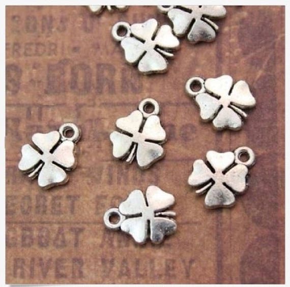 14 Four leaf clover charms antique silver tone L47