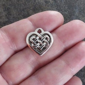 Celtic Heart Charms Pendants Irish Knot St Patrick&#39;s Day Hearts Silver Tone with Varying Dark Contrast Read Details 18x18.5 mm