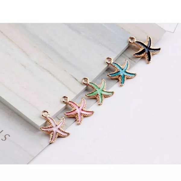 6 Colorful Starfish Charms Multicolor Starfish Charms Beach Charms Starfish Jewelry Supplies 14x17mm