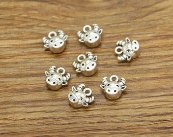 6 Tiny Cow Charms Mini Cow Head Charms Little Farm Animal Charms Jewelry Supplies 10x10x5mm Note Measurements