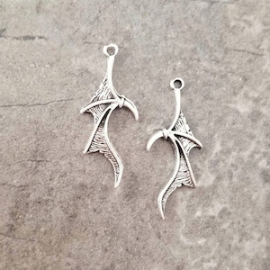 Bat Wing Charms Double Sided Antique Silver Long Bat Wing Pendants Great for Earrings Lightweight Halloween Jewelry Supplies 32x13mm